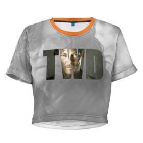 Женская футболка 3D укороченная с принтом TWD. Дэрил Диксон в Санкт-Петербурге, 100% полиэстер | круглая горловина, длина футболки до линии талии, рукава с отворотами | 