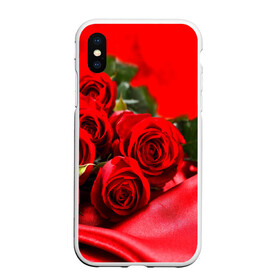 Чехол для iPhone XS Max матовый с принтом Розы в Санкт-Петербурге, Силикон | Область печати: задняя сторона чехла, без боковых панелей | букет | красная | лепесток | разноцветная | роза | цветок