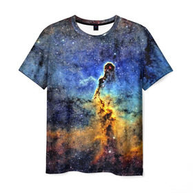 Мужская футболка 3D с принтом Nebula in Space в Санкт-Петербурге, 100% полиэфир | прямой крой, круглый вырез горловины, длина до линии бедер | Тематика изображения на принте: 