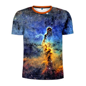 Мужская футболка 3D спортивная с принтом Nebula in Space в Санкт-Петербурге, 100% полиэстер с улучшенными характеристиками | приталенный силуэт, круглая горловина, широкие плечи, сужается к линии бедра | Тематика изображения на принте: 