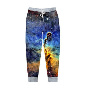 Мужские брюки 3D с принтом Nebula in Space в Санкт-Петербурге, 100% полиэстер | манжеты по низу, эластичный пояс регулируется шнурком, по бокам два кармана без застежек, внутренняя часть кармана из мелкой сетки | Тематика изображения на принте: 