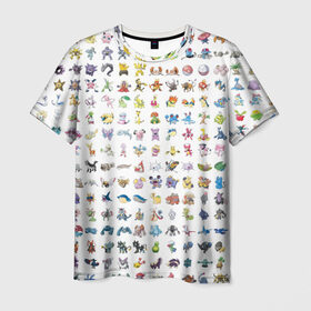 Мужская футболка 3D с принтом Wall в Санкт-Петербурге, 100% полиэфир | прямой крой, круглый вырез горловины, длина до линии бедер | bulbasaur | pikachu | pokemon | squirtle | бальбазар | пикачу | покемон | сквиртл