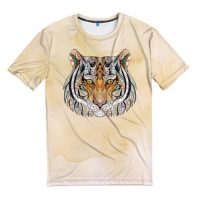 Мужская футболка 3D с принтом Тигр 2 в Санкт-Петербурге, 100% полиэфир | прямой крой, круглый вырез горловины, длина до линии бедер | тигр