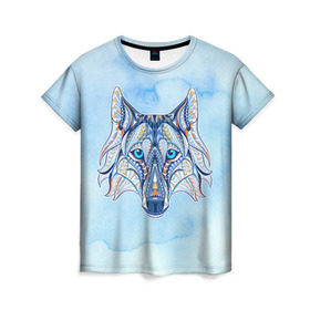 Женская футболка 3D с принтом Волк в Санкт-Петербурге, 100% полиэфир ( синтетическое хлопкоподобное полотно) | прямой крой, круглый вырез горловины, длина до линии бедер | волк