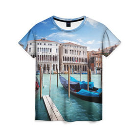 Женская футболка 3D с принтом Италия (Венеция) в Санкт-Петербурге, 100% полиэфир ( синтетическое хлопкоподобное полотно) | прямой крой, круглый вырез горловины, длина до линии бедер | europe | italy | venice | венеция | вода | европа | ес | италия | каникулы | лодки | отдых | отпуск | солнце | туризм