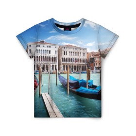 Детская футболка 3D с принтом Италия (Венеция) в Санкт-Петербурге, 100% гипоаллергенный полиэфир | прямой крой, круглый вырез горловины, длина до линии бедер, чуть спущенное плечо, ткань немного тянется | Тематика изображения на принте: europe | italy | venice | венеция | вода | европа | ес | италия | каникулы | лодки | отдых | отпуск | солнце | туризм