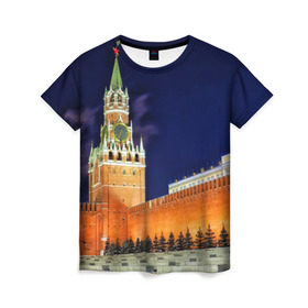 Женская футболка 3D с принтом Кремль в Санкт-Петербурге, 100% полиэфир ( синтетическое хлопкоподобное полотно) | прямой крой, круглый вырез горловины, длина до линии бедер | moscow | russia | гордость | кремль | москва | отечество | родина | россия | столица