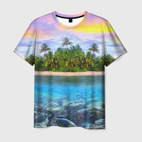 Мужская футболка 3D с принтом Мальдивы в Санкт-Петербурге, 100% полиэфир | прямой крой, круглый вырез горловины, длина до линии бедер | загар | каникулы | мальдивские острова | мальдивы | отдых | отпуск | пляж | приключения | солнце | туризм