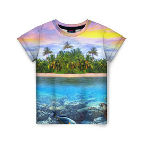 Детская футболка 3D с принтом Мальдивы в Санкт-Петербурге, 100% гипоаллергенный полиэфир | прямой крой, круглый вырез горловины, длина до линии бедер, чуть спущенное плечо, ткань немного тянется | загар | каникулы | мальдивские острова | мальдивы | отдых | отпуск | пляж | приключения | солнце | туризм