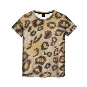 Женская футболка 3D с принтом Леопардовая ткань в Санкт-Петербурге, 100% полиэфир ( синтетическое хлопкоподобное полотно) | прямой крой, круглый вырез горловины, длина до линии бедер | гепард | гламур | леопард | мода | пятна | роскошь | ткань | точки | шерсть
