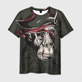 Мужская футболка 3D с принтом Старый пират в Санкт-Петербурге, 100% полиэфир | прямой крой, круглый вырез горловины, длина до линии бедер | обезьяна | шимпанзе