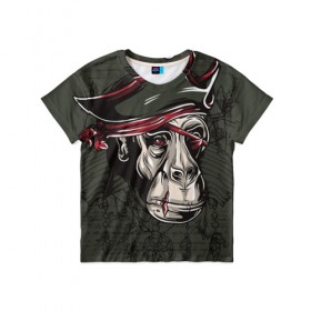Детская футболка 3D с принтом Старый пират в Санкт-Петербурге, 100% гипоаллергенный полиэфир | прямой крой, круглый вырез горловины, длина до линии бедер, чуть спущенное плечо, ткань немного тянется | обезьяна | шимпанзе