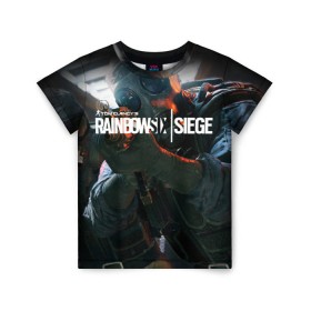 Детская футболка 3D с принтом Rainbow six | Siege в Санкт-Петербурге, 100% гипоаллергенный полиэфир | прямой крой, круглый вырез горловины, длина до линии бедер, чуть спущенное плечо, ткань немного тянется | Тематика изображения на принте: boom | fire | rainbowsix | siege | tom clansys