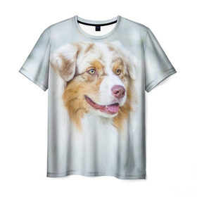 Мужская футболка 3D с принтом Австралийская овчарка в Санкт-Петербурге, 100% полиэфир | прямой крой, круглый вырез горловины, длина до линии бедер | австралийская овчарка | животные | природа | собака | щенок