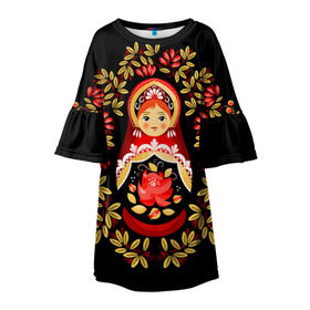 Детское платье 3D с принтом Матрешка в Санкт-Петербурге, 100% полиэстер | прямой силуэт, чуть расширенный к низу. Круглая горловина, на рукавах — воланы | flowers | matryoshka | russian | роспись | русская | цветы