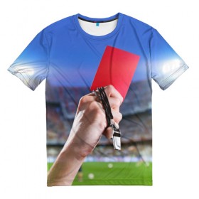 Мужская футболка 3D с принтом Красная карточка в Санкт-Петербурге, 100% полиэфир | прямой крой, круглый вырез горловины, длина до линии бедер | Тематика изображения на принте: red card | красная карточка | премьер лига | рфпл | футбол