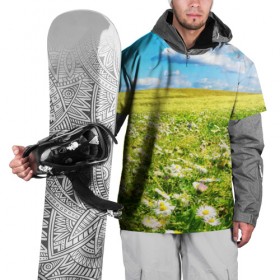 Накидка на куртку 3D с принтом Ромашковый ковёр в Санкт-Петербурге, 100% полиэстер |  | Тематика изображения на принте: горизонт | зелень | небо | облака | поле | поляна | ромашки | солнце | цветы