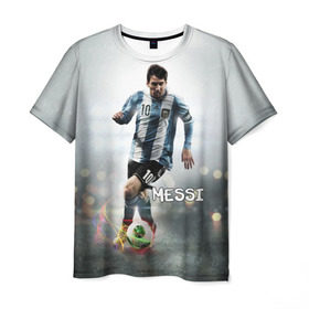 Мужская футболка 3D с принтом Leo Messi в Санкт-Петербурге, 100% полиэфир | прямой крой, круглый вырез горловины, длина до линии бедер | Тематика изображения на принте: barselona | messi | аргентина | барселона | месси | мяч | футбол