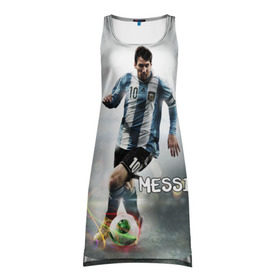Платье-майка 3D с принтом Leo Messi в Санкт-Петербурге, 100% полиэстер | полуприлегающий силуэт, широкие бретели, круглый вырез горловины, удлиненный подол сзади. | barselona | messi | аргентина | барселона | месси | мяч | футбол