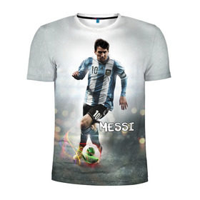 Мужская футболка 3D спортивная с принтом Leo Messi в Санкт-Петербурге, 100% полиэстер с улучшенными характеристиками | приталенный силуэт, круглая горловина, широкие плечи, сужается к линии бедра | Тематика изображения на принте: barselona | messi | аргентина | барселона | месси | мяч | футбол