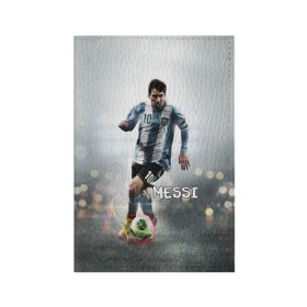 Обложка для паспорта матовая кожа с принтом Leo Messi в Санкт-Петербурге, натуральная матовая кожа | размер 19,3 х 13,7 см; прозрачные пластиковые крепления | Тематика изображения на принте: barselona | messi | аргентина | барселона | месси | мяч | футбол