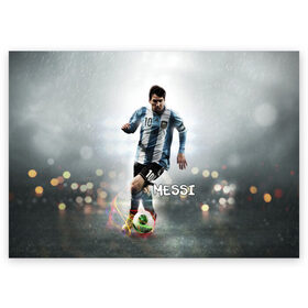 Поздравительная открытка с принтом Leo Messi в Санкт-Петербурге, 100% бумага | плотность бумаги 280 г/м2, матовая, на обратной стороне линовка и место для марки
 | barselona | messi | аргентина | барселона | месси | мяч | футбол