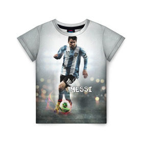 Детская футболка 3D с принтом Leo Messi в Санкт-Петербурге, 100% гипоаллергенный полиэфир | прямой крой, круглый вырез горловины, длина до линии бедер, чуть спущенное плечо, ткань немного тянется | barselona | messi | аргентина | барселона | месси | мяч | футбол