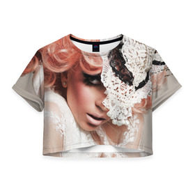 Женская футболка 3D укороченная с принтом Lady Gaga в Санкт-Петербурге, 100% полиэстер | круглая горловина, длина футболки до линии талии, рукава с отворотами | Тематика изображения на принте: lady gaga | звезда | знаменитость | леди гага | музыка | певица