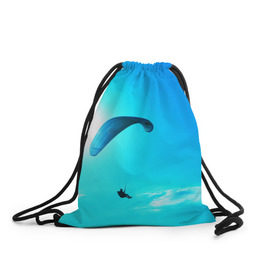 Рюкзак-мешок 3D с принтом Прыжок в Санкт-Петербурге, 100% полиэстер | плотность ткани — 200 г/м2, размер — 35 х 45 см; лямки — толстые шнурки, застежка на шнуровке, без карманов и подкладки | парашют | прыжок | синяя