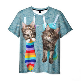 Мужская футболка 3D с принтом Мейн-кун 1 в Санкт-Петербурге, 100% полиэфир | прямой крой, круглый вырез горловины, длина до линии бедер | кот | котенок | котик | котэ | кошка | мейн кун | мейнкун | мэйн кун | мэйнкун
