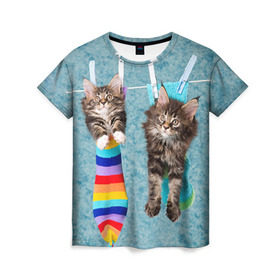 Женская футболка 3D с принтом Мейн-кун 1 в Санкт-Петербурге, 100% полиэфир ( синтетическое хлопкоподобное полотно) | прямой крой, круглый вырез горловины, длина до линии бедер | Тематика изображения на принте: кот | котенок | котик | котэ | кошка | мейн кун | мейнкун | мэйн кун | мэйнкун