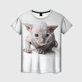 Женская футболка 3D с принтом Сфинкс 1 в Санкт-Петербурге, 100% полиэфир ( синтетическое хлопкоподобное полотно) | прямой крой, круглый вырез горловины, длина до линии бедер | кот | котенок | котик | котэ | кошка | сфинкс