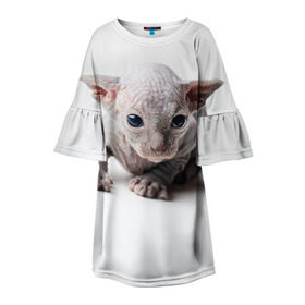 Детское платье 3D с принтом Сфинкс 1 в Санкт-Петербурге, 100% полиэстер | прямой силуэт, чуть расширенный к низу. Круглая горловина, на рукавах — воланы | Тематика изображения на принте: кот | котенок | котик | котэ | кошка | сфинкс