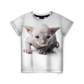 Детская футболка 3D с принтом Сфинкс 1 в Санкт-Петербурге, 100% гипоаллергенный полиэфир | прямой крой, круглый вырез горловины, длина до линии бедер, чуть спущенное плечо, ткань немного тянется | Тематика изображения на принте: кот | котенок | котик | котэ | кошка | сфинкс