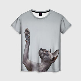 Женская футболка 3D с принтом Сфинкс 3 в Санкт-Петербурге, 100% полиэфир ( синтетическое хлопкоподобное полотно) | прямой крой, круглый вырез горловины, длина до линии бедер | Тематика изображения на принте: кот | котенок | котик | котэ | кошка | сфинкс