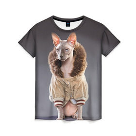 Женская футболка 3D с принтом Сфинкс 4 в Санкт-Петербурге, 100% полиэфир ( синтетическое хлопкоподобное полотно) | прямой крой, круглый вырез горловины, длина до линии бедер | кот | котенок | котик | котэ | кошка | сфинкс