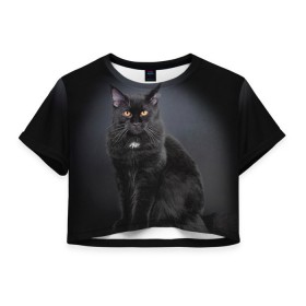 Женская футболка 3D укороченная с принтом Мейн-кун 3 в Санкт-Петербурге, 100% полиэстер | круглая горловина, длина футболки до линии талии, рукава с отворотами | Тематика изображения на принте: кот | котенок | котик | котэ | кошка | мейн кун | мейнкун | мэйн кун | мэйнкун