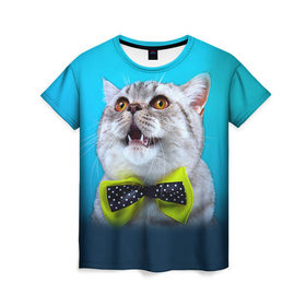 Женская футболка 3D с принтом Британец 3 в Санкт-Петербурге, 100% полиэфир ( синтетическое хлопкоподобное полотно) | прямой крой, круглый вырез горловины, длина до линии бедер | британец | британская | британцы | кот | котенок | котик | котэ | кошка