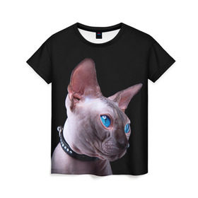 Женская футболка 3D с принтом Сфинкс 6 в Санкт-Петербурге, 100% полиэфир ( синтетическое хлопкоподобное полотно) | прямой крой, круглый вырез горловины, длина до линии бедер | кот | котенок | котик | котэ | кошка | сфинкс