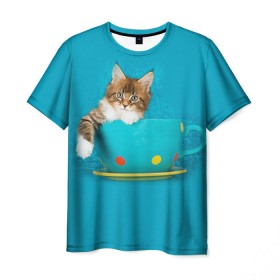 Мужская футболка 3D с принтом Мейн-кун 4 в Санкт-Петербурге, 100% полиэфир | прямой крой, круглый вырез горловины, длина до линии бедер | кот | котенок | котик | котэ | кошка | мейн кун | мейнкун | мэйн кун | мэйнкун