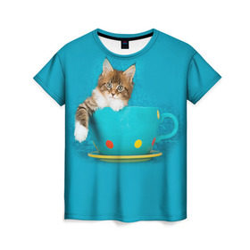 Женская футболка 3D с принтом Мейн-кун 4 в Санкт-Петербурге, 100% полиэфир ( синтетическое хлопкоподобное полотно) | прямой крой, круглый вырез горловины, длина до линии бедер | кот | котенок | котик | котэ | кошка | мейн кун | мейнкун | мэйн кун | мэйнкун