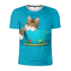 Мужская футболка 3D спортивная с принтом Мейн-кун 4 в Санкт-Петербурге, 100% полиэстер с улучшенными характеристиками | приталенный силуэт, круглая горловина, широкие плечи, сужается к линии бедра | кот | котенок | котик | котэ | кошка | мейн кун | мейнкун | мэйн кун | мэйнкун