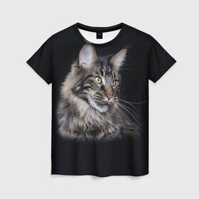 Женская футболка 3D с принтом Мейн-кун 5 в Санкт-Петербурге, 100% полиэфир ( синтетическое хлопкоподобное полотно) | прямой крой, круглый вырез горловины, длина до линии бедер | кот | котенок | котик | котэ | кошка | мейн кун | мейнкун | мэйн кун | мэйнкун