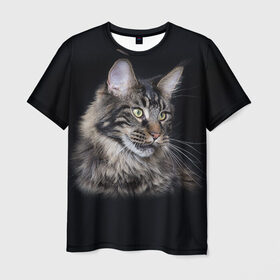 Мужская футболка 3D с принтом Мейн-кун 5 в Санкт-Петербурге, 100% полиэфир | прямой крой, круглый вырез горловины, длина до линии бедер | кот | котенок | котик | котэ | кошка | мейн кун | мейнкун | мэйн кун | мэйнкун