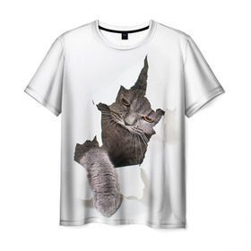 Мужская футболка 3D с принтом Британец 4 в Санкт-Петербурге, 100% полиэфир | прямой крой, круглый вырез горловины, длина до линии бедер | британец | британская | британцы | кот | котенок | котик | котэ | кошка