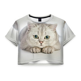Женская футболка 3D укороченная с принтом Британец 6 в Санкт-Петербурге, 100% полиэстер | круглая горловина, длина футболки до линии талии, рукава с отворотами | британец | британская | британцы | кот | котенок | котик | котэ | кошка
