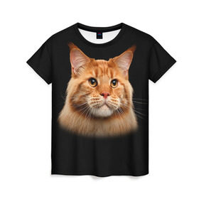 Женская футболка 3D с принтом Мейн-кун 6 в Санкт-Петербурге, 100% полиэфир ( синтетическое хлопкоподобное полотно) | прямой крой, круглый вырез горловины, длина до линии бедер | Тематика изображения на принте: кот | котенок | котик | котэ | кошка | мейн кун | мейнкун | мэйн кун | мэйнкун
