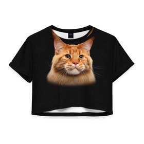 Женская футболка 3D укороченная с принтом Мейн-кун 6 в Санкт-Петербурге, 100% полиэстер | круглая горловина, длина футболки до линии талии, рукава с отворотами | Тематика изображения на принте: кот | котенок | котик | котэ | кошка | мейн кун | мейнкун | мэйн кун | мэйнкун
