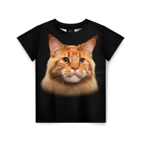 Детская футболка 3D с принтом Мейн-кун 6 в Санкт-Петербурге, 100% гипоаллергенный полиэфир | прямой крой, круглый вырез горловины, длина до линии бедер, чуть спущенное плечо, ткань немного тянется | Тематика изображения на принте: кот | котенок | котик | котэ | кошка | мейн кун | мейнкун | мэйн кун | мэйнкун