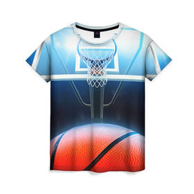 Женская футболка 3D с принтом Баскетбол в Санкт-Петербурге, 100% полиэфир ( синтетическое хлопкоподобное полотно) | прямой крой, круглый вырез горловины, длина до линии бедер | Тематика изображения на принте: basketball | кольцо | корзина